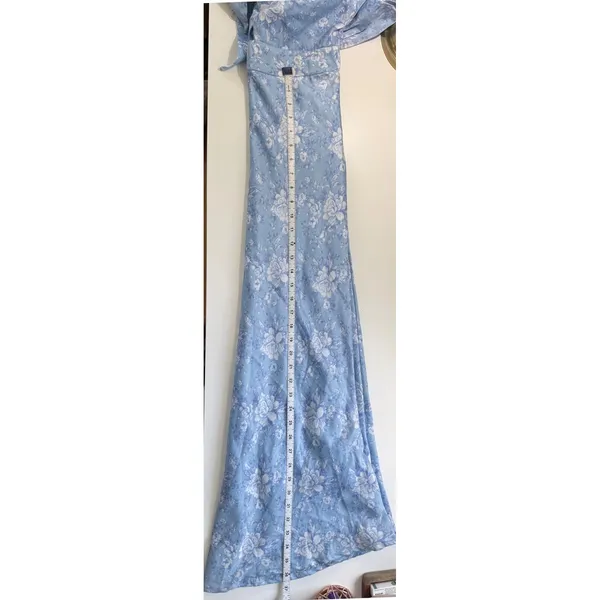 Altar'd State Blue Floral Maxi Dress Short Flutter Sleeve Tie‎ Front Womens S - Image 10