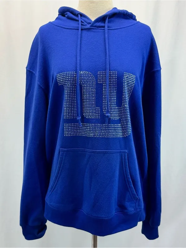 NFL Royal Blue NY Giants Pullover Hoodie XL White Logo Sequins Rhinestone Glam - Image 3