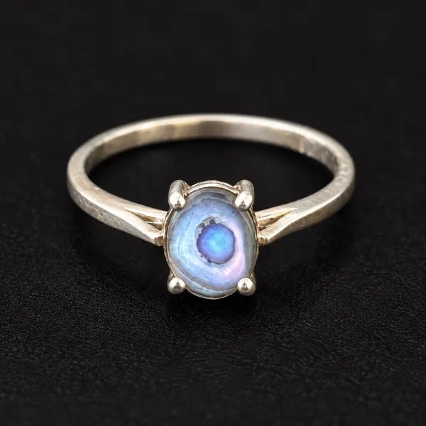 Sterling Silver Abalone Shell Doublet Ring Size 7.5 Iridescent Peacock Eye 925 - Image 2