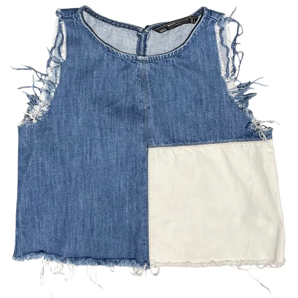 ZARA Patchwork 2-Tone Denim Raw Hem Tank Top Blue White Size Small 5575/012/400 - Image 16