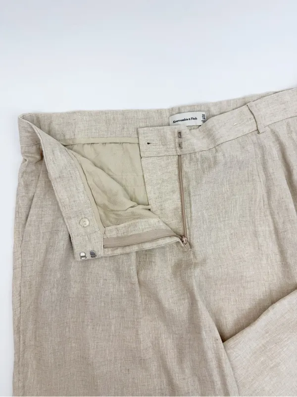 Abercrombie & Fitch Sloane Linen Blend Tailored Wide Leg Pant Tan Ecru Beige - Image 7
