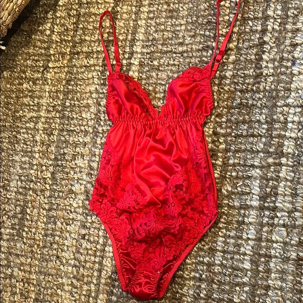 Vintage Dolores For Poirette Red Satin Lace Lingerie Bodysuit Size 34 - Image 4