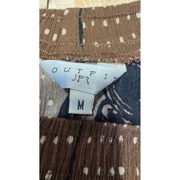 Outfit‎ JPR Brown Floral Polka Dot Rayon Midi Skirt Womens Medium Side Slit USA - Image 4