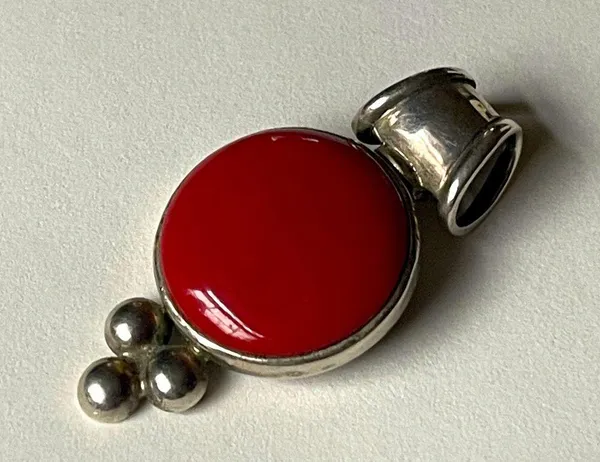 Vintage 925 Silver Red Coral Pendant signed necklace menswear womenswear - Image 3