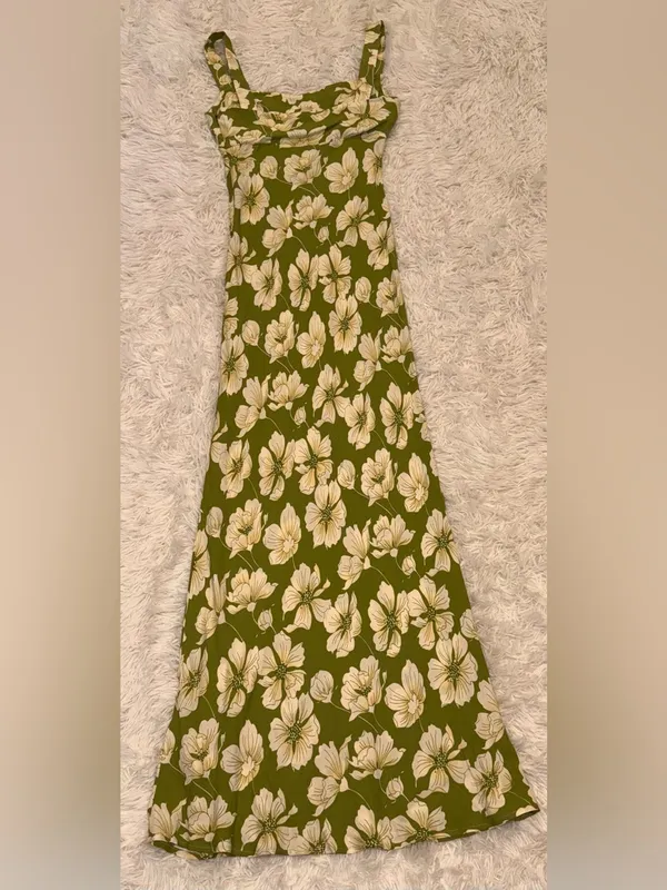 NEW REFORMATION Yale green floral lovebird sleeveless maxi dress sz 10 - Image 5