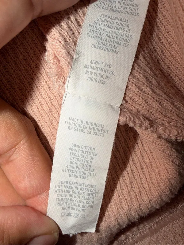 Aerie L Oversized Waffle Knit Crewneck Sweatshirt Blush Pink Side Slit Cozycore - Image 10