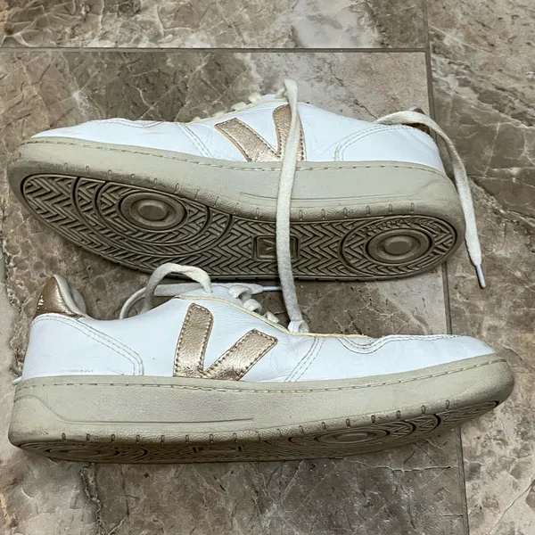 Veja White and Gold Sneakers - Image 4