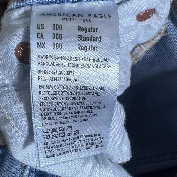 American Eagle High Rise Flare Solid Jeans Blue Retro Boho Stretch Size 000 - Image 5