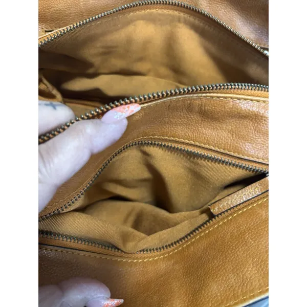 C & C California Leather Bag‎ Satchel Camel Double Strap Zip Brown - Image 5