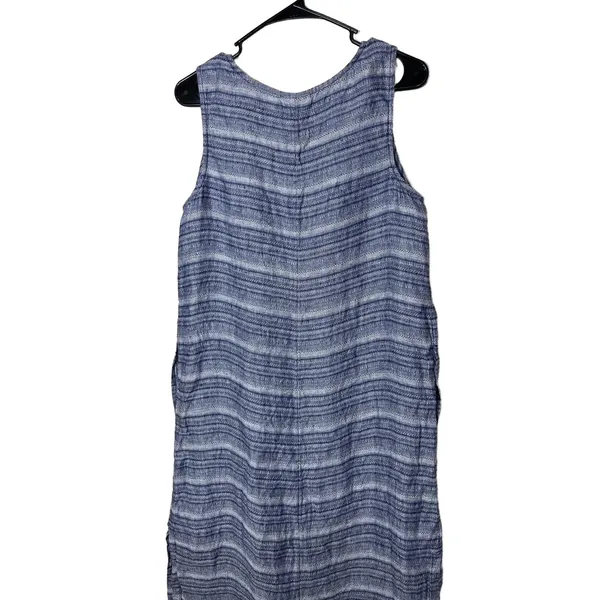Pure Jill Blue Striped Pattern Scoop Neck Linen Sleeveless Maxi Dress‎ Medium - Image 8