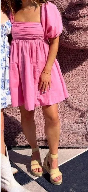Abercrombie Puff Sleeve Emerson Mini Dress Pink - Image 6