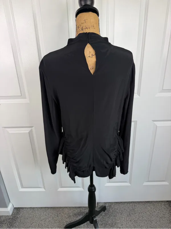 Anthropologie Massimo Dutti Black Ruched Ruffle Top Size L NWOT - Image 7