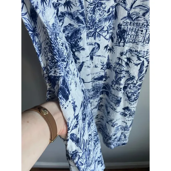Joie Linen Toile Tank Dress Cutout Blue White French Aline Pockets Cottagecore M - Image 4