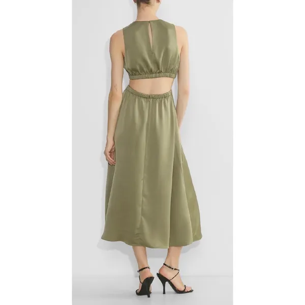 Aritzia Babaton Cella Satin NWOT Linen Blend Cutout Maxi Dress Open Back M Olive - Image 3