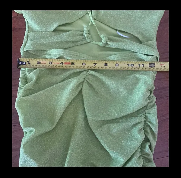 SheIn fluorescent sparkling yellow /green backless dress. Size small - Image 5