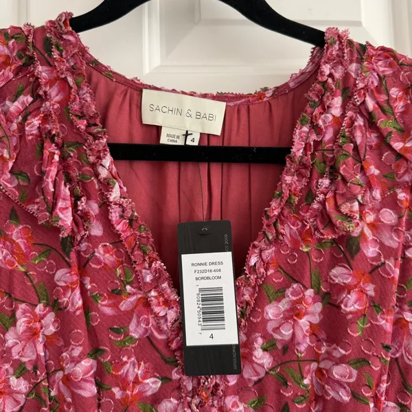 Sachin & Babi Ronnie Long Sleeve VNeck Ruffle Printed Midi Dress Size 4 Pink NWT - Image 11