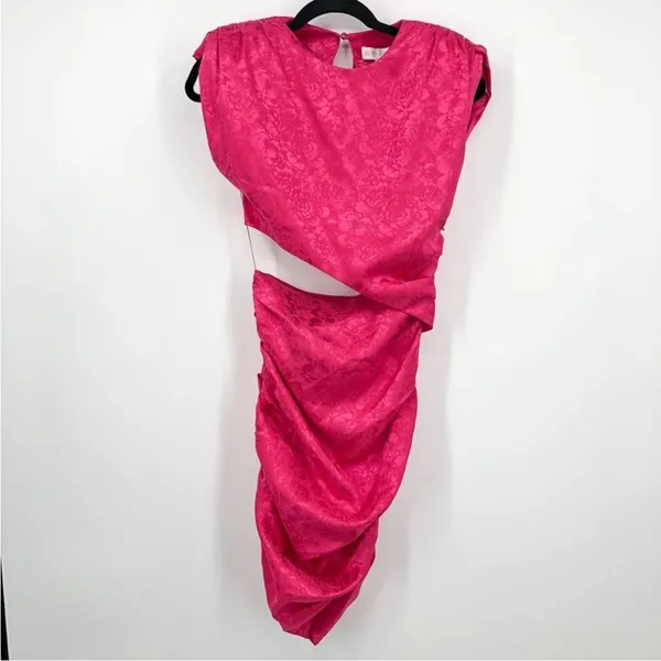 Ronny Kobo Kyle Asymmetric Cutout Ruched Pink Cocktail Mini Dress NEW MEDIUM - Image 3
