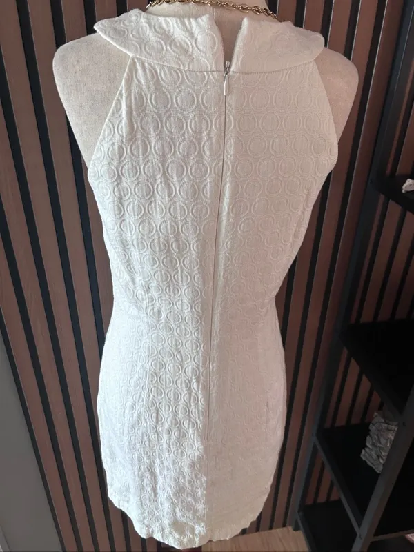 White House black market dress size 4 cotton keyhole embossed - Image 3