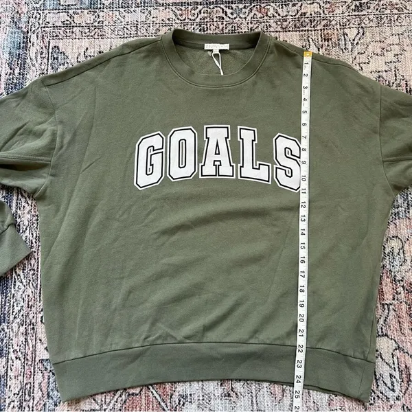 Z Supply NWT Olive Green 'GOALS' Oversized Crewneck Sweatshirt Size Medium - Image 11