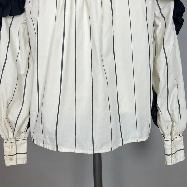 BP Ruffle Shirt Striped Button Down Juniors Size XXS White Black Avant Garde Top - Image 6