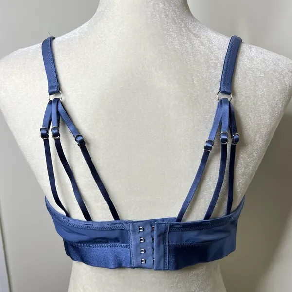 Aerie Blue Satiny Bra Size XL unpadded under wireless lace trim strappy back - Image 9