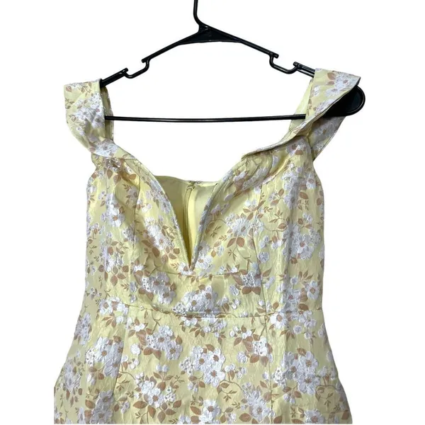 Lulus Favorite Song‎ Yellow Floral Jacquard Off-The Shoulder Mini Dress S NWT - Image 2