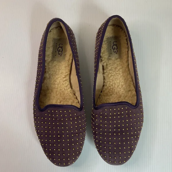 UGG Australia Purple Suede Studded Sheepskin Flats Women’s 6.5 Slip On Loafers - Image 2