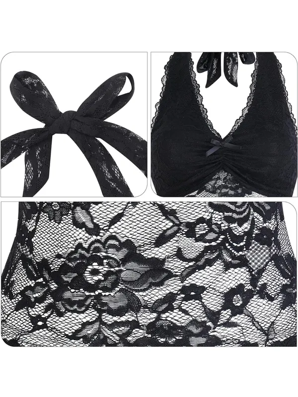 Black Lace Halter Top - Image 2