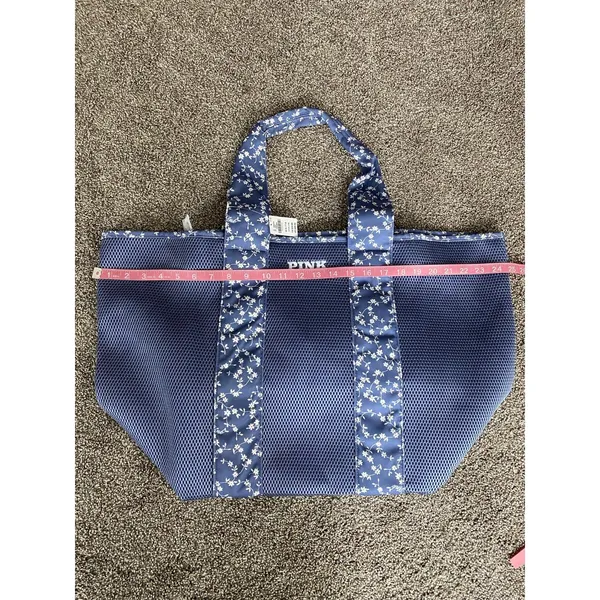 Victoria’s Secret PINK Blue Mesh Floral Tote Bag Large Gym Beach Travel - Image 2