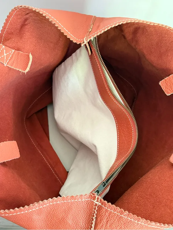 Crate & Barrel Pebbled Leather Tote Bag Orange Slouchy 2016 Limited Release - Image 4