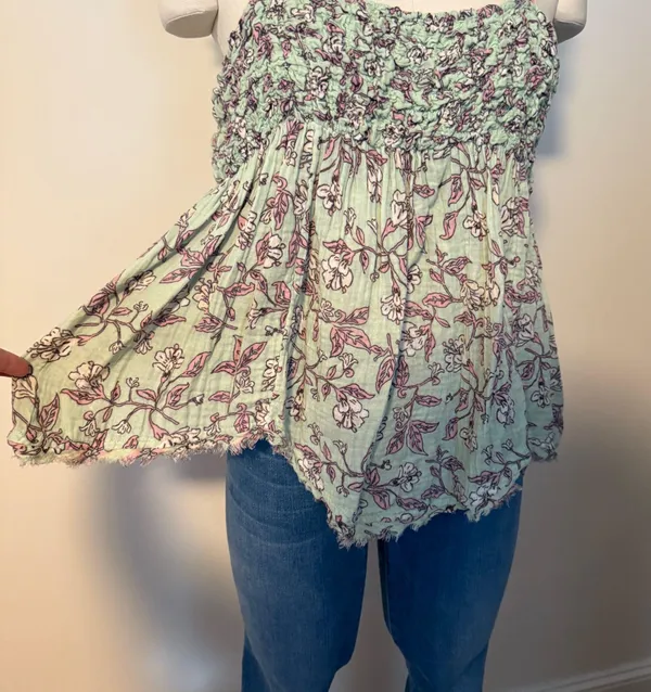 Free People Green Floral Babydoll Top - Image 5