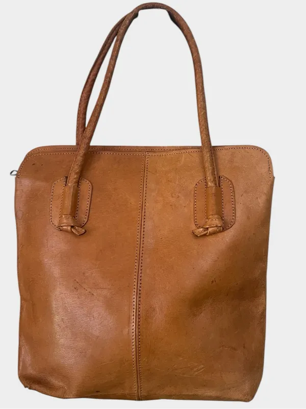 Vintage Mexican Hand Tooled Leather Tote Floral Carved Western Boho Shoulder Bag - Image 2
