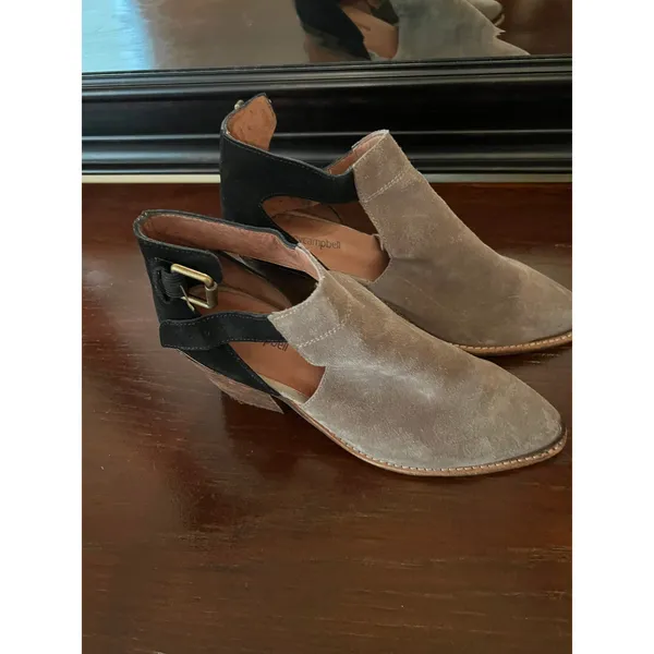 Jeffrey Campbell Booties Women 7.5‎ Taupe Black Suede Western Cutout Ankle - Image 5