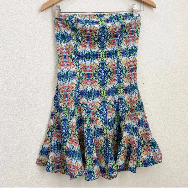 Do&Be Watercolor Printed Cut Out Strapless Dress S - Image 8