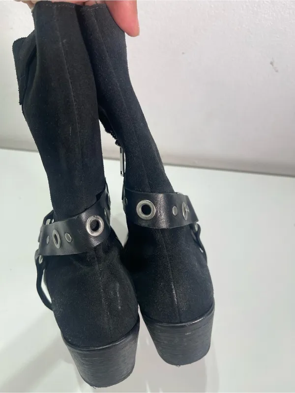 Free People x Faryl Robin Boots Barrel Harness Black Leather Western Biker Wmn 8 - Image 3