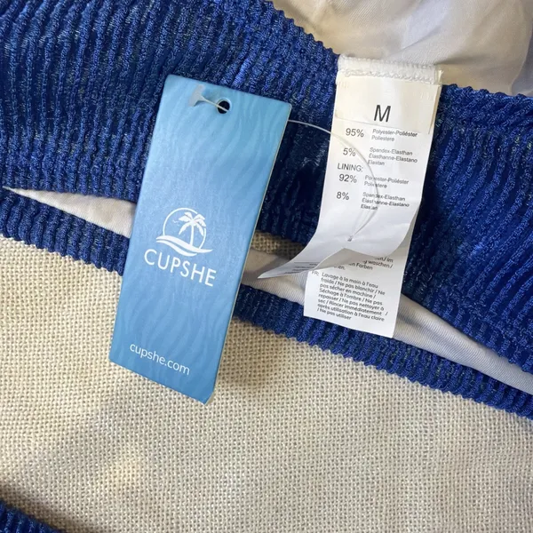 Cupshe Womens Bikini Set Textured,shine Cobalt Blue NWT Medium, Cheeky - Image 3