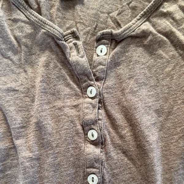 100% Cotton Moda International Mauve Brown Long Sleeve Henley - Image 5