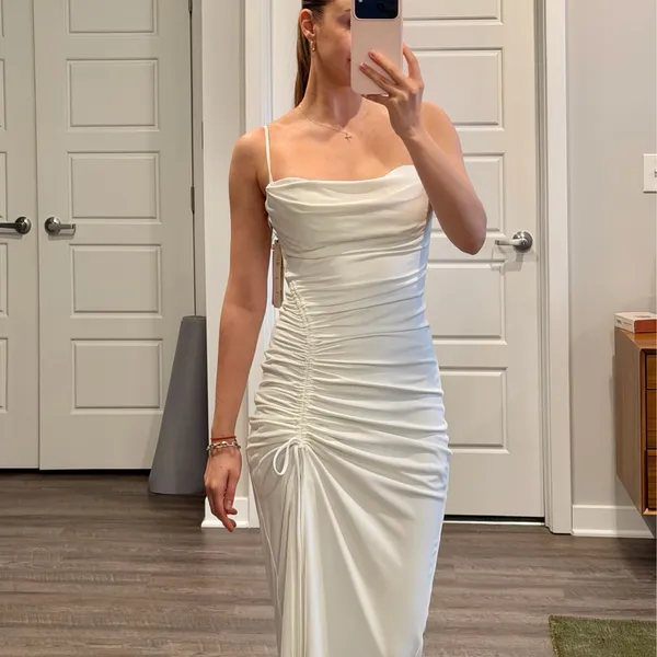 Zara White Ruched Midi Dress – Size XS – NWT - Image 3