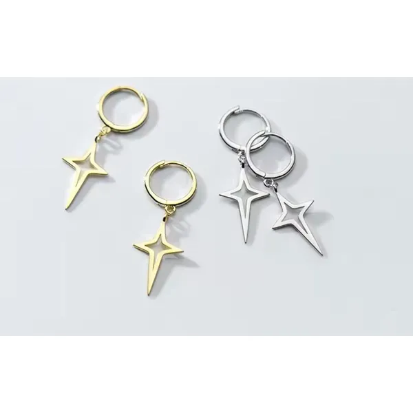 NEW Gold Star Dangle Hoop Earrings | Yellow Gold Over‎ 925 Sterling Silver - Image 8
