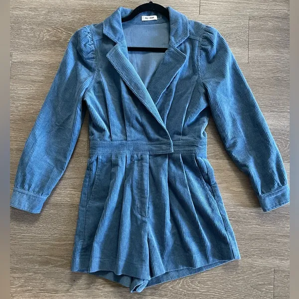 Corduroy Romper, Blue - Image 3