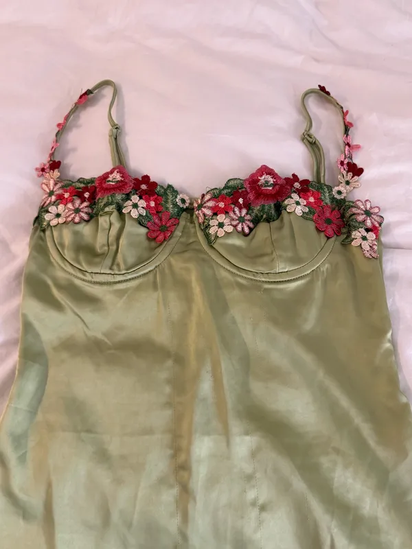 Green Princess Polly Mini Dress with Floral Details - Image 5