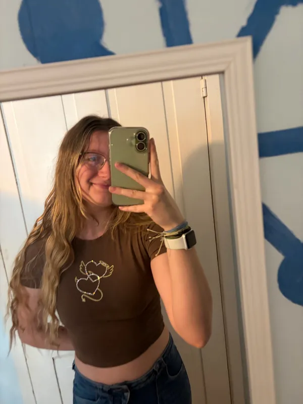 Y2K Alab Zumiez brown heart gem crop top - Image 3