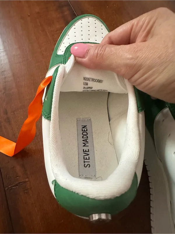 Steve Madden White and Green Platform Sneakers with Orange Satin Laces UMiami - Image 4