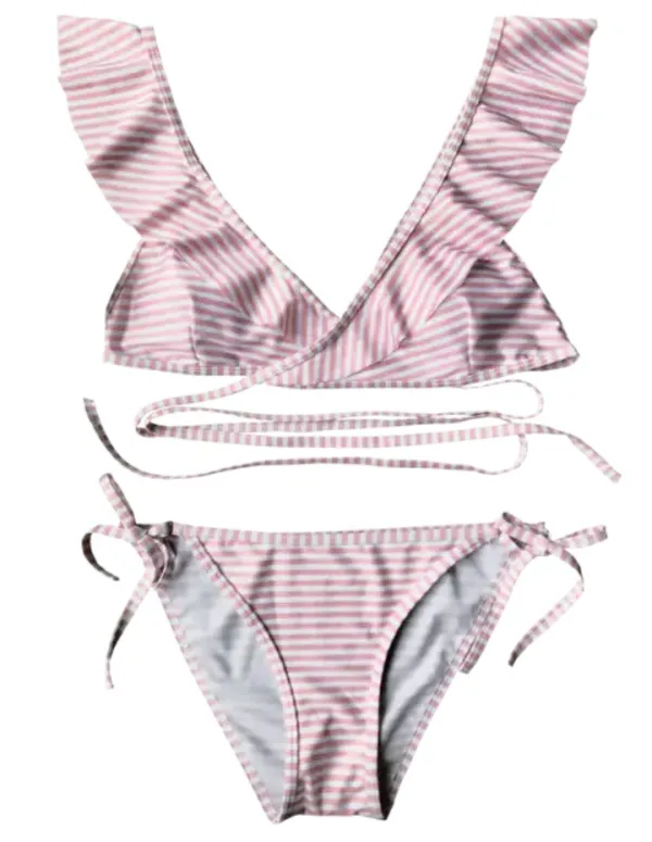 pink striped ruffles wrap bikini Size M - Image 3