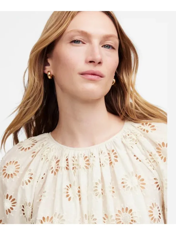 NWT Madewell Embroidered Shirred Puff-Sleeve Top - Size: Small - Image 12