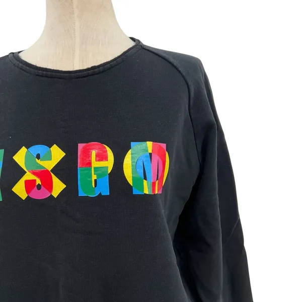 MSGM Black Multicolor‎ Logo Crewneck Sweatshirt Cotton Raw Hem Size Large - Image 4