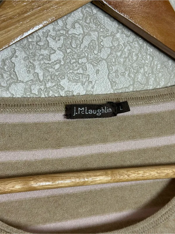 J. McLaughlin striped sweater large tan pale pink - Image 2