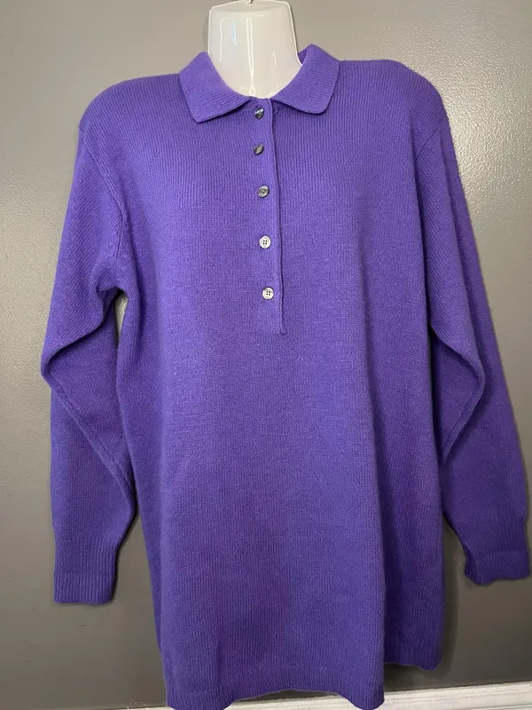 Vintage Saks Fifth Avenue Knit Sweater Tunic Womens Medium Purple Long Sleeve - Image 2