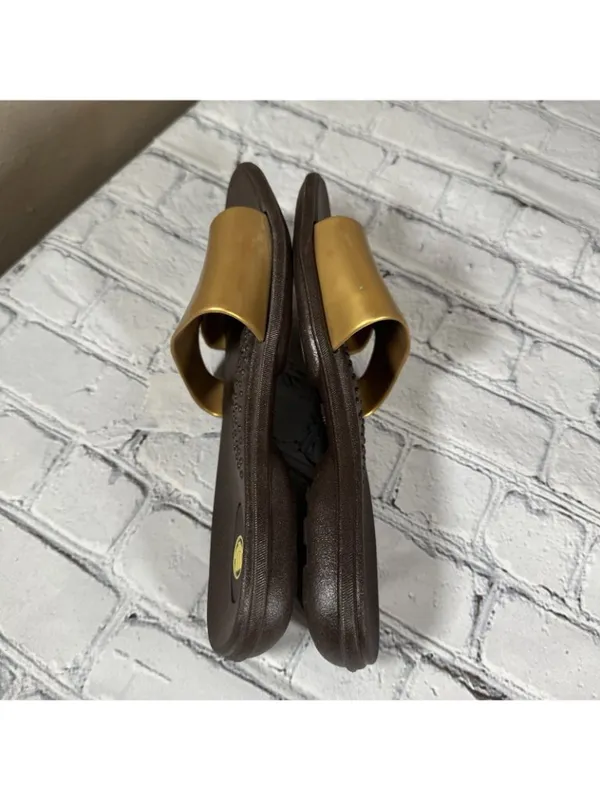 OKABASHI Women’s Gold Brown Slides Size Medium Slip On Sandals US Sz 6.5-7.5 - Image 6
