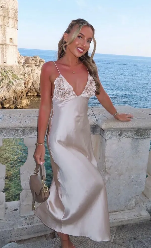 Zara dress maxi satin slip bodycon ruffled strappy wedding evening cocktail - Image 3